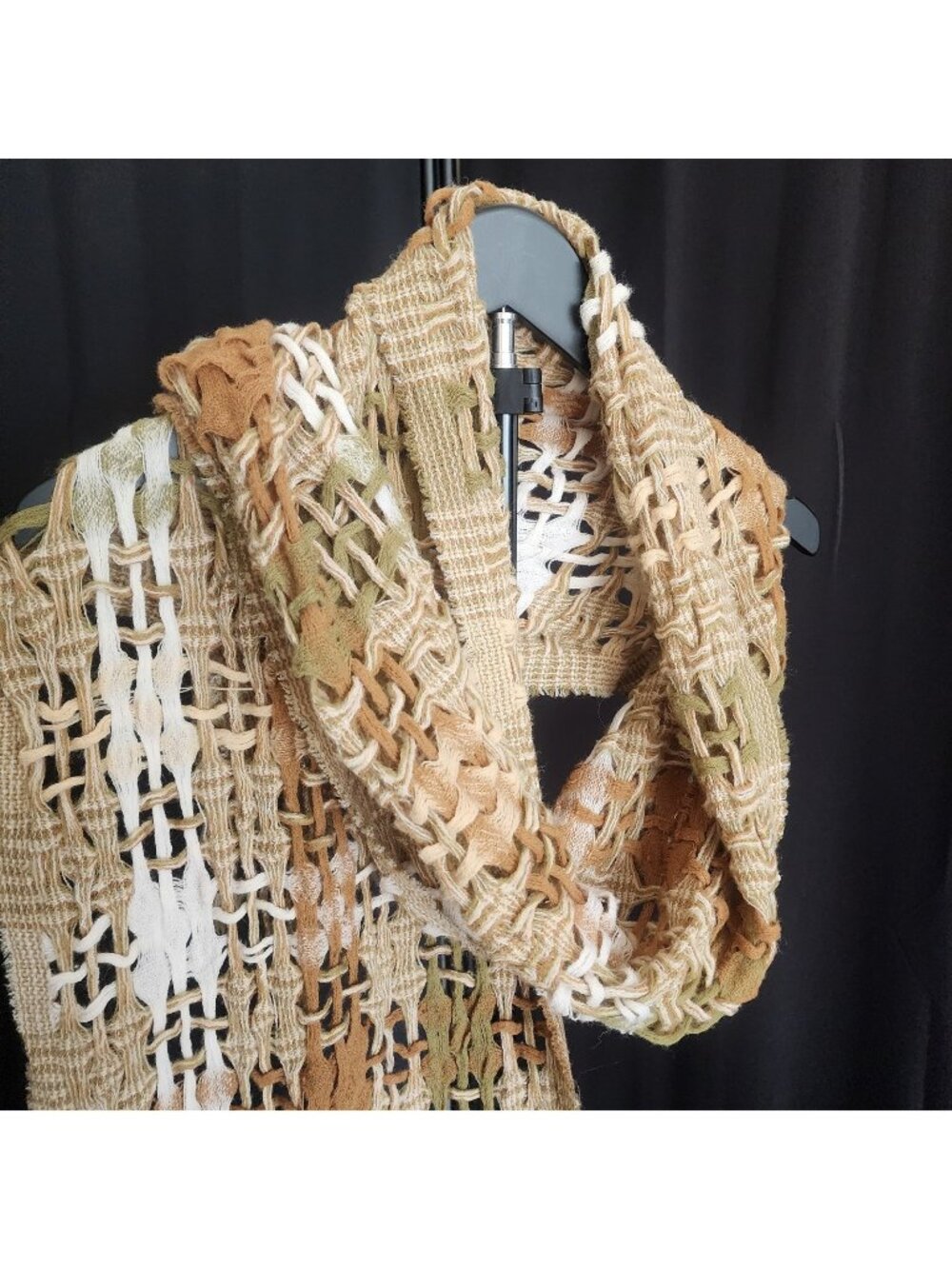 Suantrai Open Weave Scarf Wrap – Earth Tones, Fringe, 100% New Wool